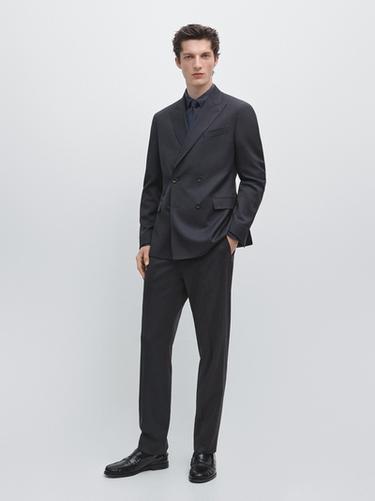 Americana traje cruzada lana - Marino de Zara - Imagen 0