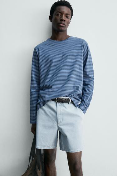 T-SHIRT JACQUARD À RAYURES - Bleu de Zara - Image 4