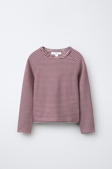 STRIPED T-SHIRT WITH MODAL - White / Red by Zara