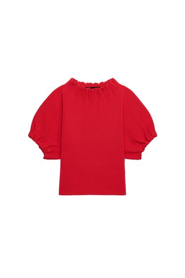 Zara RUCHED KNIT TOP - Red