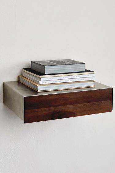 STEEL AND WOOD FLOATING BEDSIDE TABLE — Silver 1