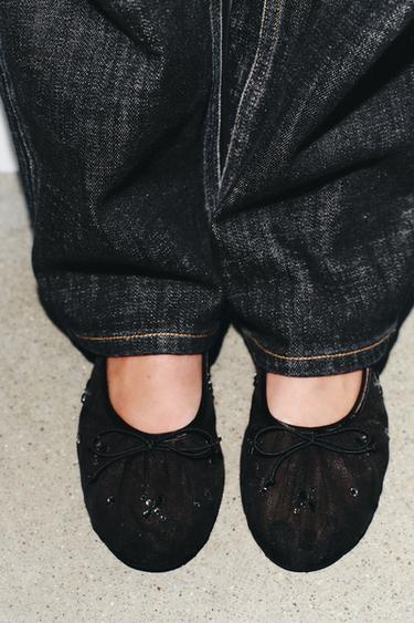BALLERINES EN RÉSILLE BRILLANTE - Noir de Zara - Image 1