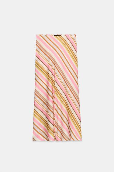 JUPE MI-LONGUE SATINÉE À RAYURES - Multicolore de Zara - Image 2