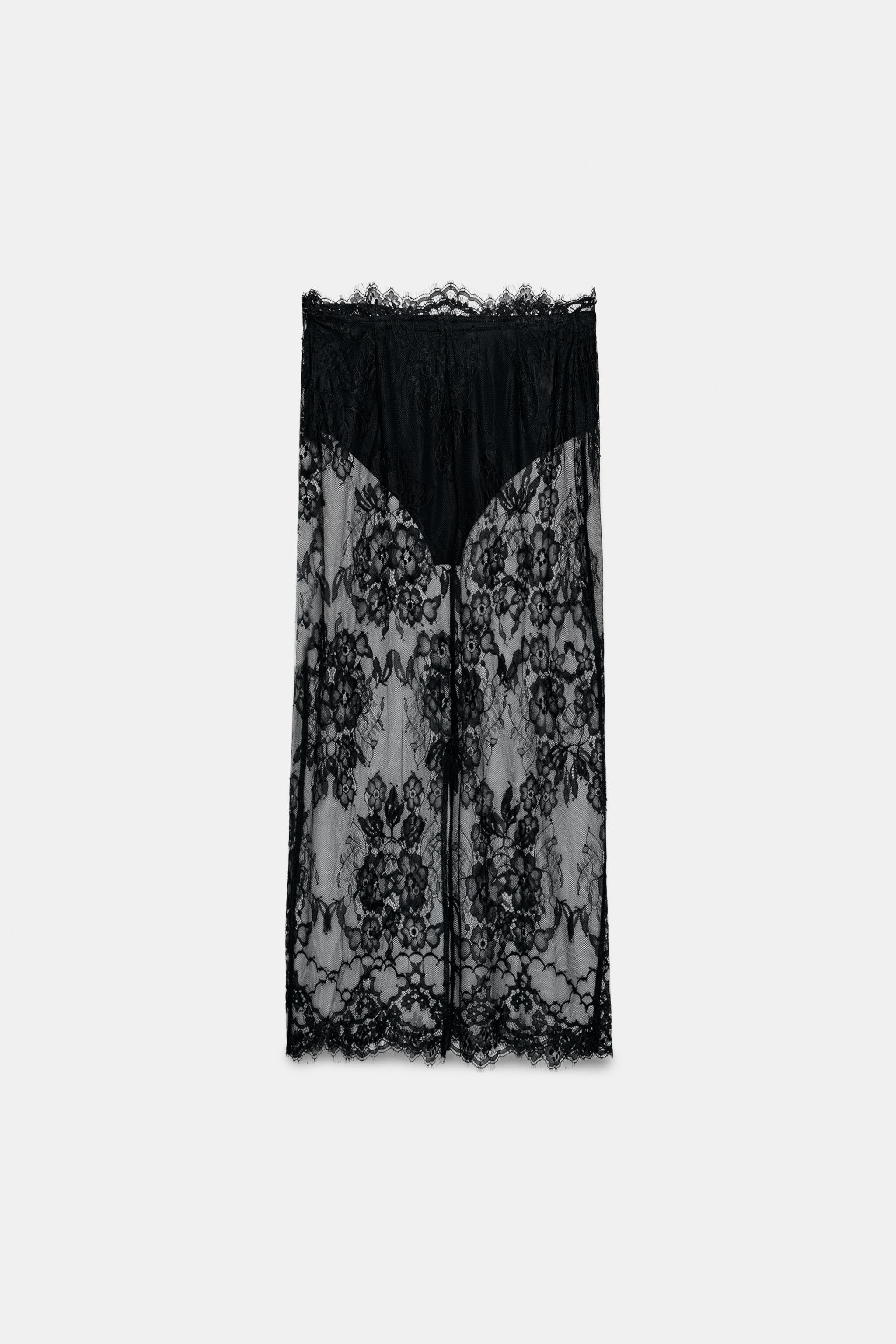 レースミディスカート - ブラック | ZARA Japan / 日本