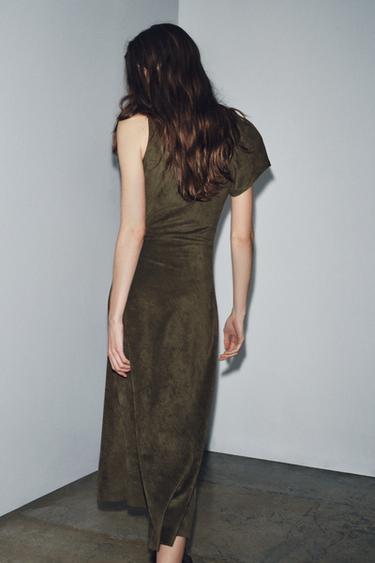 FAUX SUEDE ASYMMETRIC DRESS - Khaki by Zara - Image 2