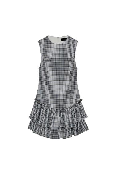 Zara 格紋短版荷葉邊連身褲裙 - 灰色 / 藍色