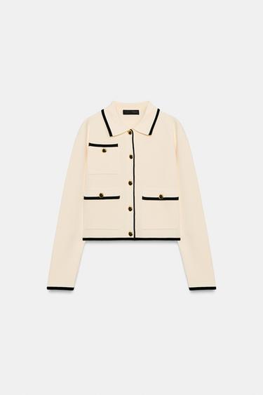 CHAQUETA PUNTO CUELLO SOLAPA - Negro / Crudo de Zara - Imagen 0