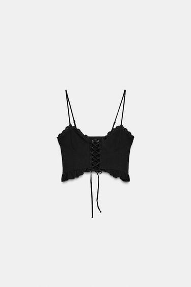 TOP CROP CORSETERO PUNTILLA - Negro de Zara