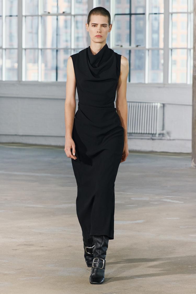 VESTIDO MIDI DRAPEADO ZW COLLECTION Preto ZARA Brasil