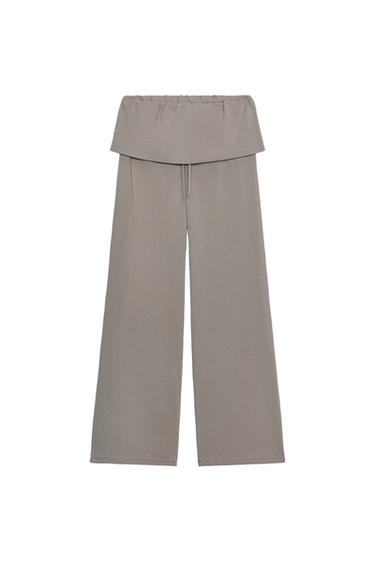 PANTALON EN COTON ÉPAIS AVEC CEINTURE LARGE - Gris bleu de Zara