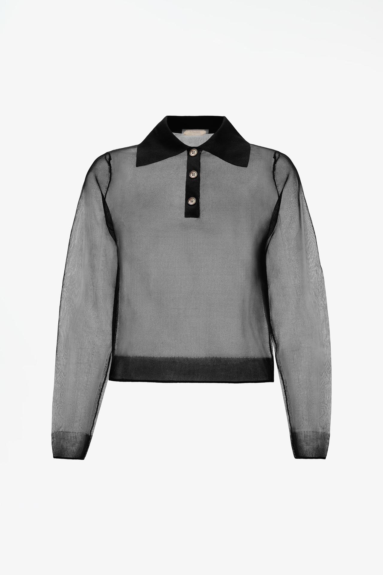 LIMITED EDITION SEMI-SHEER KNIT POLO — Black