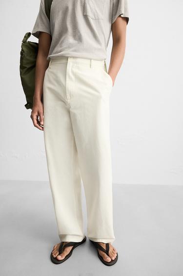 PANTALON STRAIGHT FIT COTON - Blanc cassé de Zara - Image 4