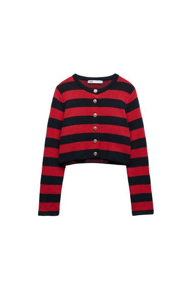 STRIPED KNIT CARDIGAN WITH GOLD BUTTONS