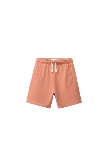 GARMENT DYED PLUSH BERMUDA SHORTS WITH LOGO - Orange by Zara
