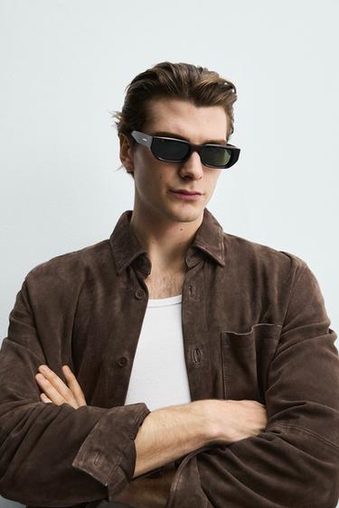 Zara SUEDE LEATHER OVERSHIRT - Chocolate