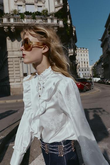 JACQUARD SATIN BLOUSE - White by Zara