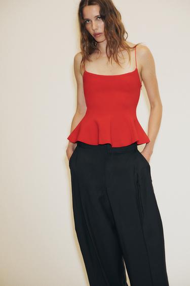 STRETCH PEPLUM TOP - Intense red by Zara