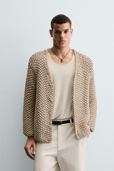 TEXTURED COTTON CARDIGAN - Light beige by Zara