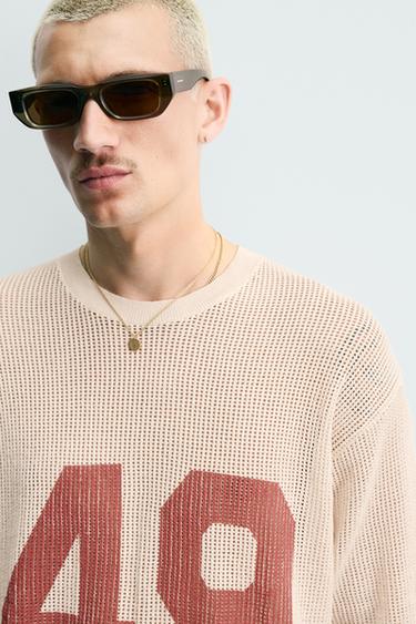 NUMBER MESH KNIT T-SHIRT - Ecru by Zara - Image 4