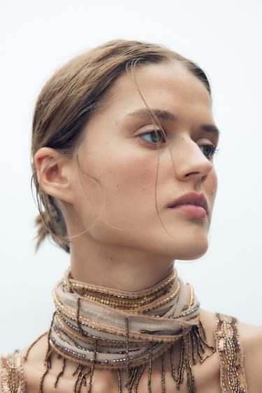 BEADED LIGHTWEIGHT SCARF - Beige by Zara