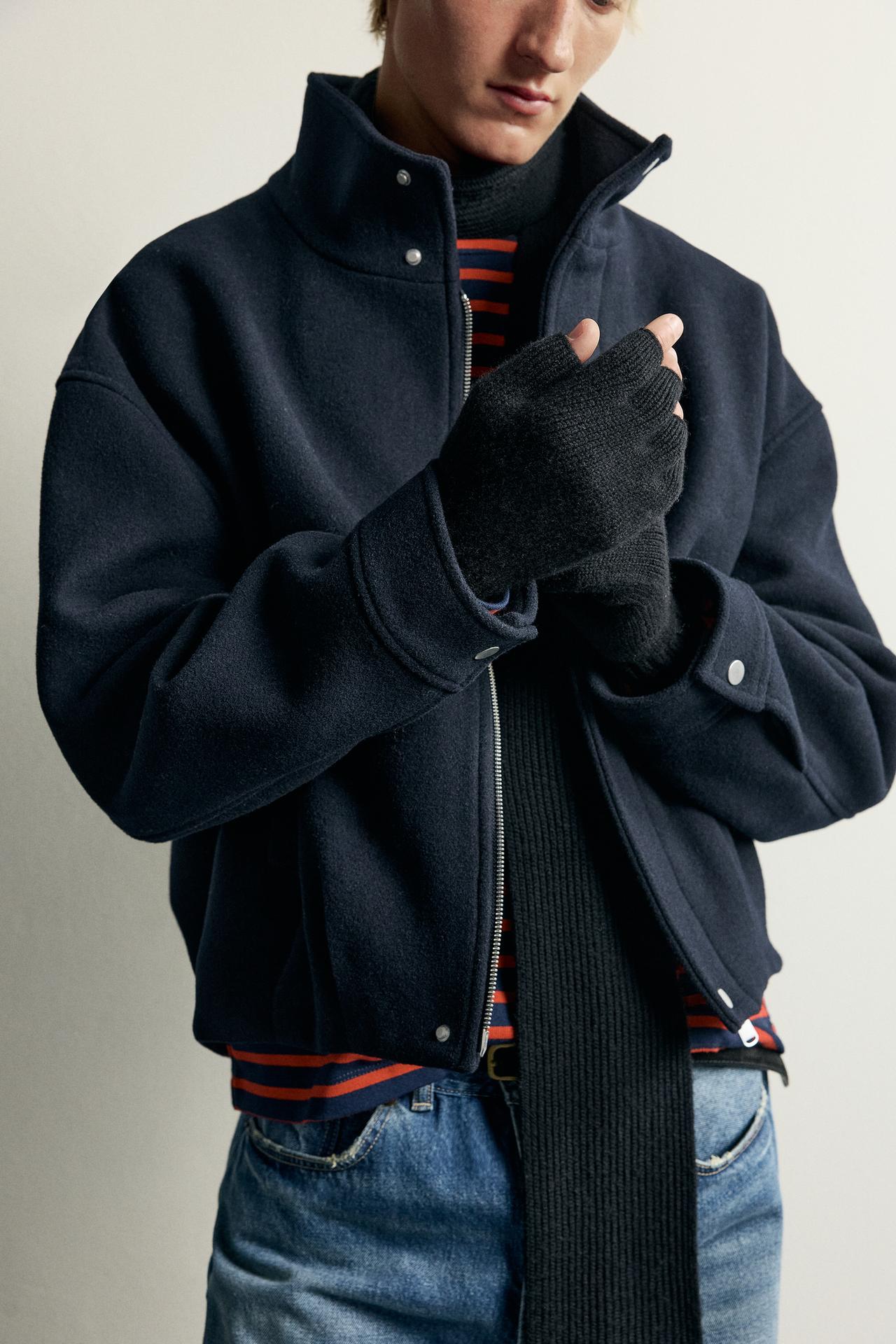 100% WOOL KNIT MITTENS — Black