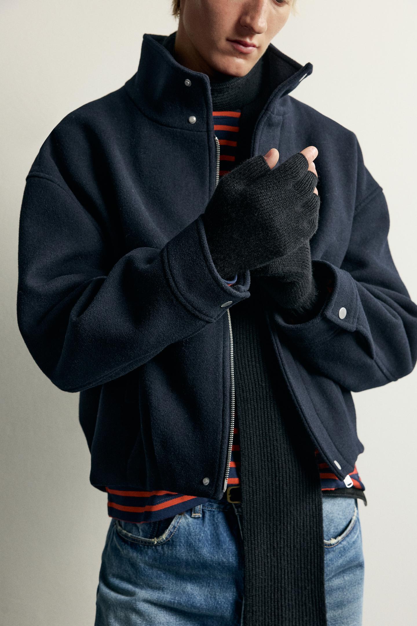 Мужские перчатки Zara 100% Wool Knit, цвет: Чёрный — фото 1
