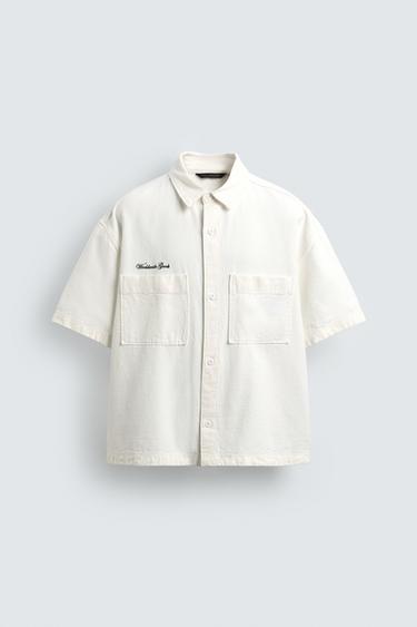 RELAXED FIT SHIRT WITH EMBROIDERED PATCHES - Light blue by Zara