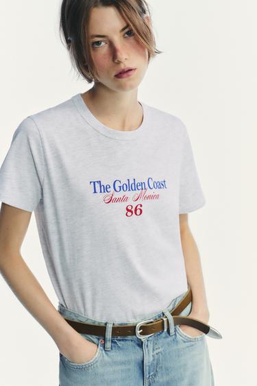 T-SHIRT MIT TEXT - Grau meliert von Zara