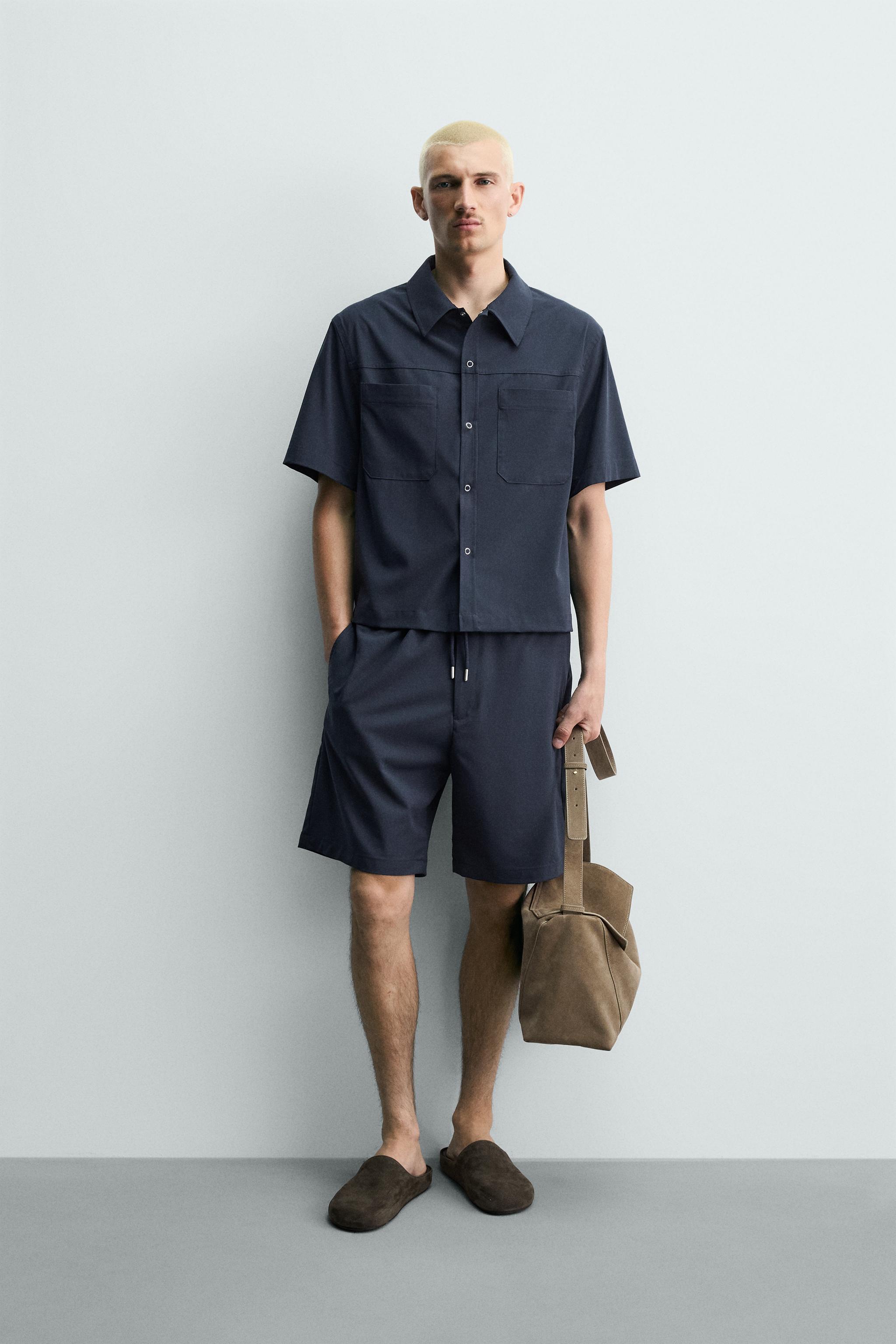 RELAXED FIT TECHNICAL SHORTS - Blue | ZARA United States
