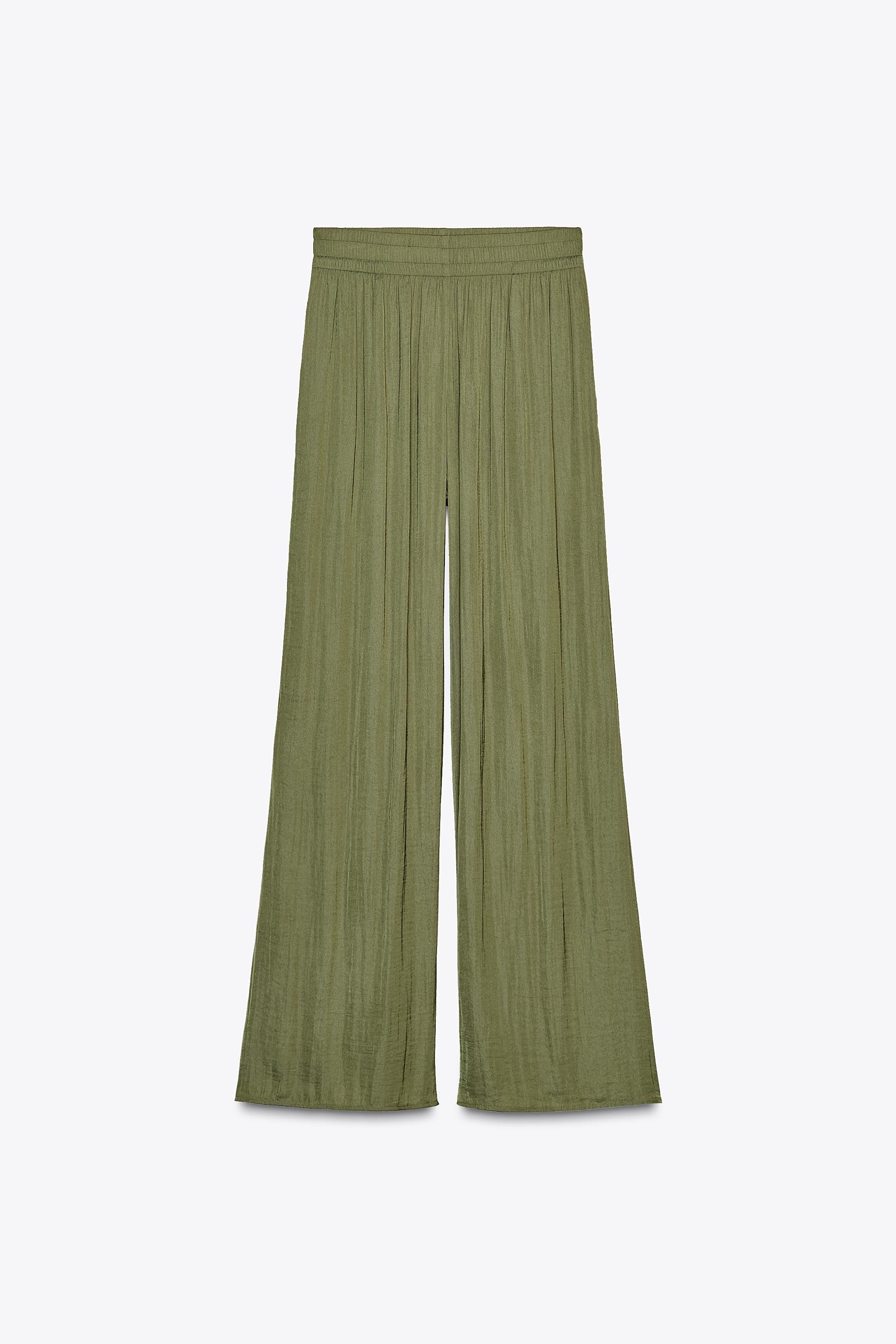 WIDE FLOWING TROUSERS - Khaki | ZARA UAE - Dubai/Sharjah