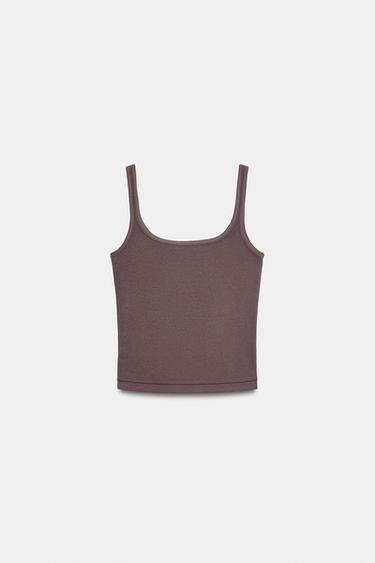 COTTON MODAL STRAPPY TOP - Brown / Taupe by Zara - Image 4