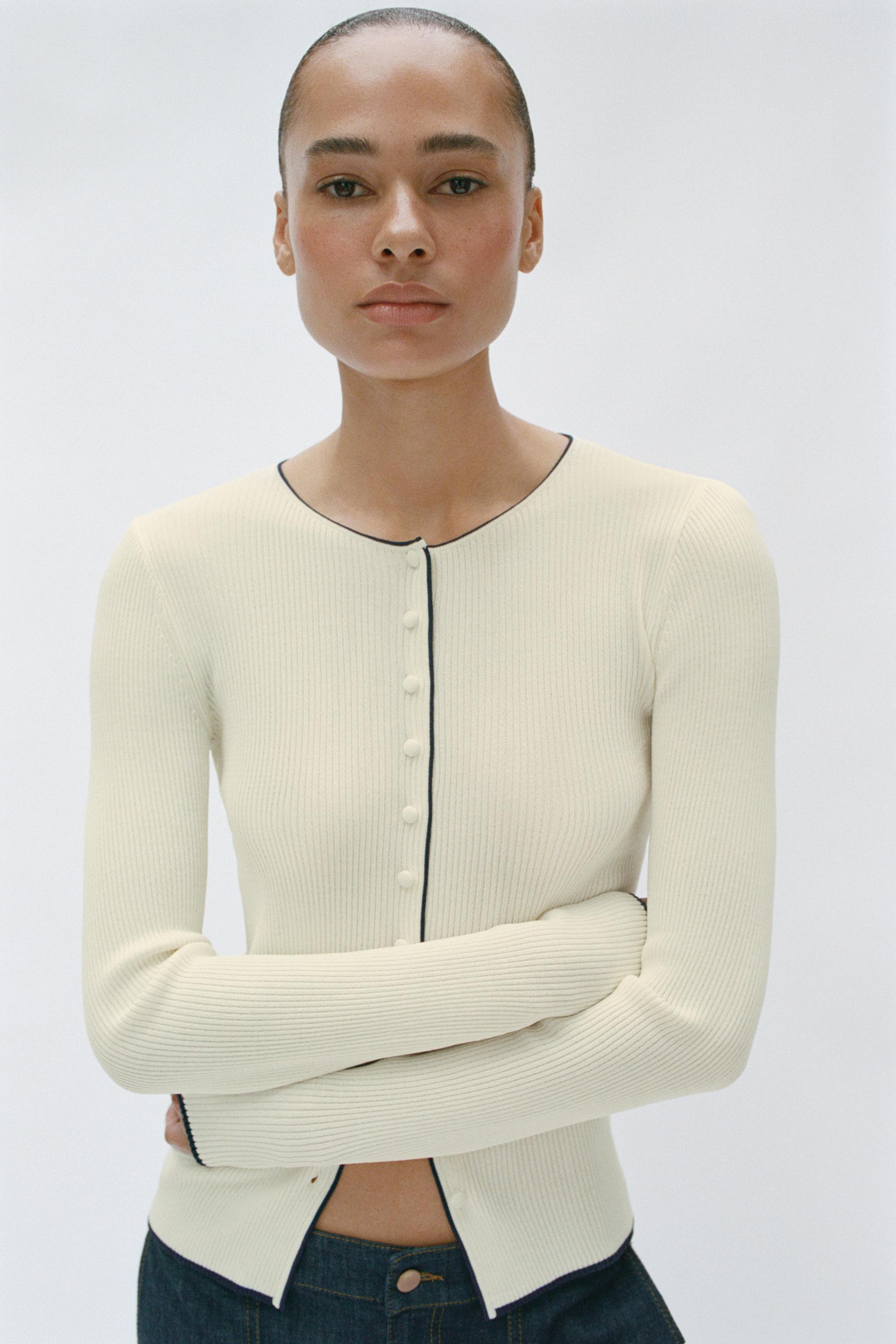 CONTRAST PIPING JACKET — Ecru