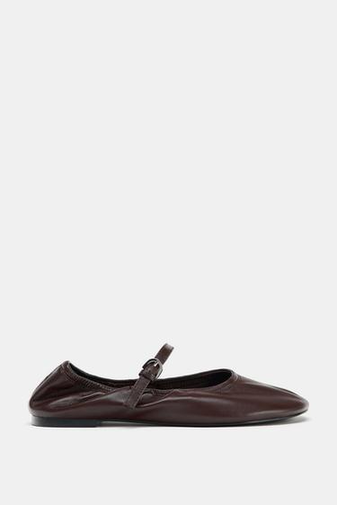 SOFT LEATHER BALLET FLATS - Brown by Zara