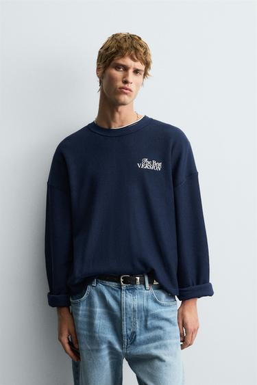 TEXTURED TEXT SWEATSHIRT - Ink blue by Zara