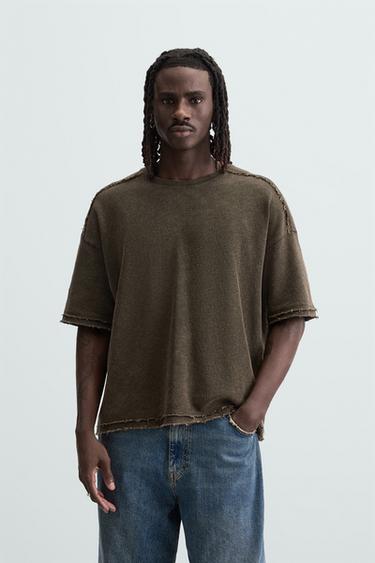 CAMISETA LAVADA EM MALHA - Marrom da Zara