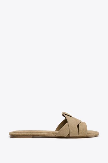 CROSSOVER SPLIT SUEDE FLAT SANDALS - Brown by Zara