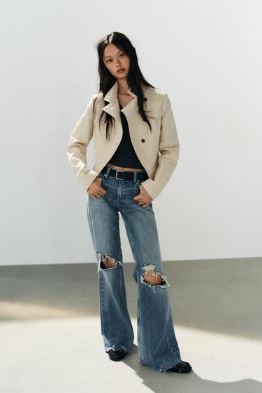 Zara BUTTONED DOUBLE-BREASTED BLAZER - Beige