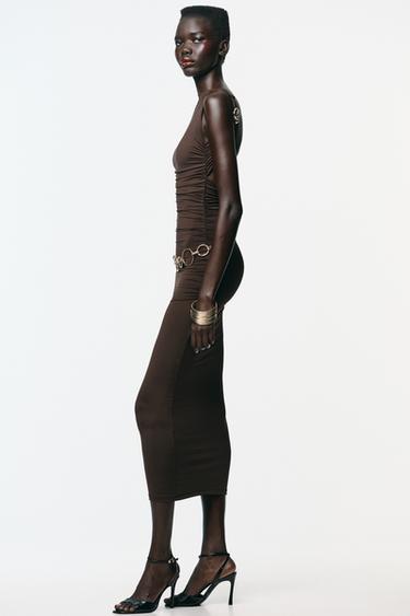 SHELL POLYAMIDE DRESS - Dark brown by Zara - Image 3
