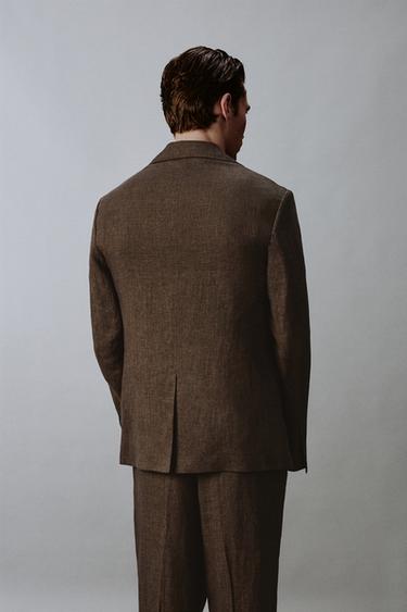 100% LINEN SUIT BLAZER - Dark brown by Zara - Image 2