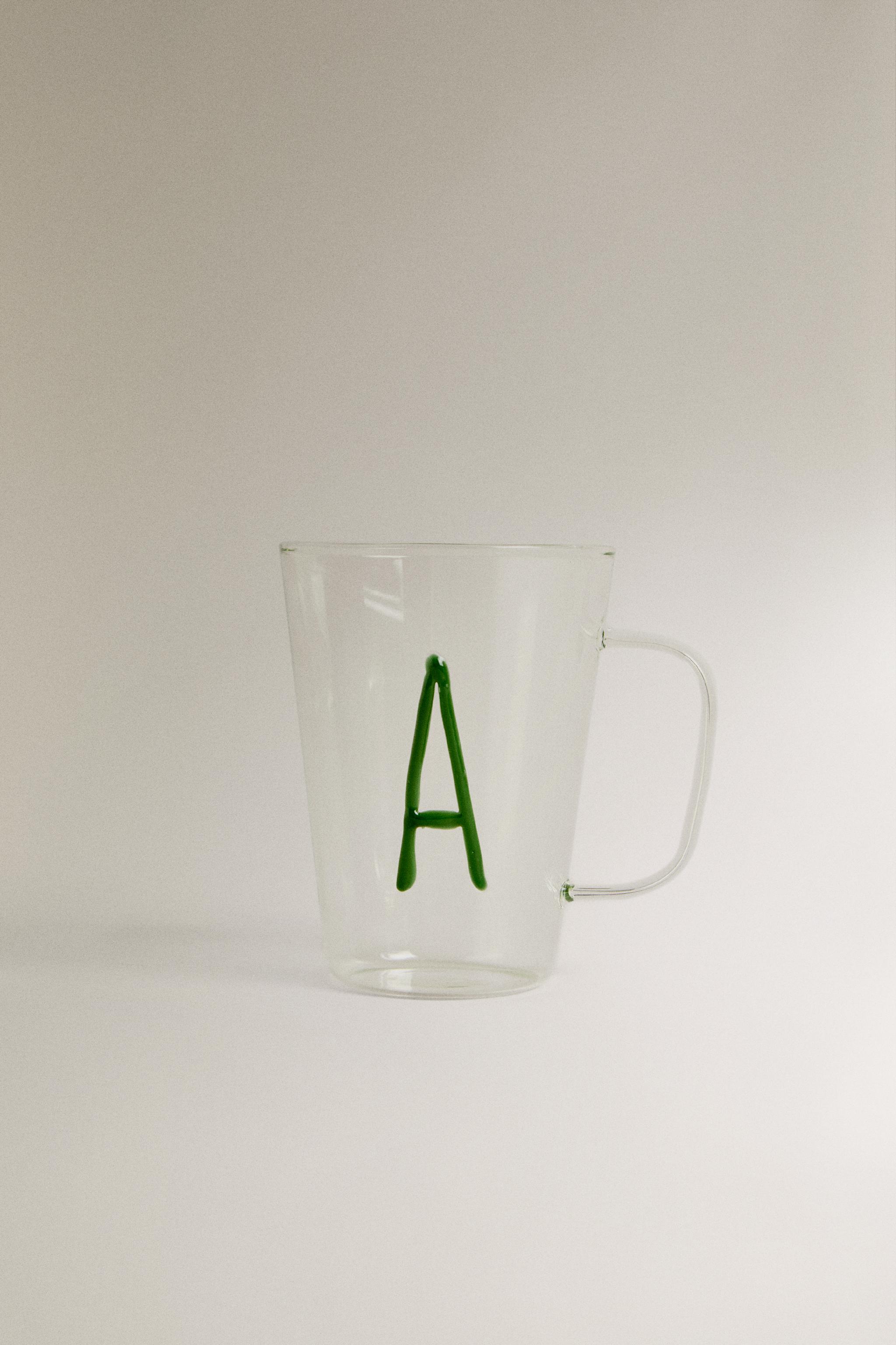 BOROSILICATE MUG WITH INITIAL A — Greenish