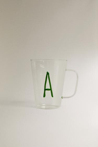 BOROSILICATE MUG WITH INITIAL A — Greenish 1