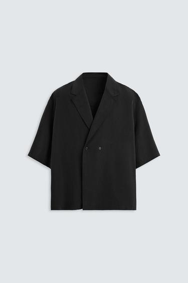 CAMISA KIMONO 100% LINHO - Preto da Zara