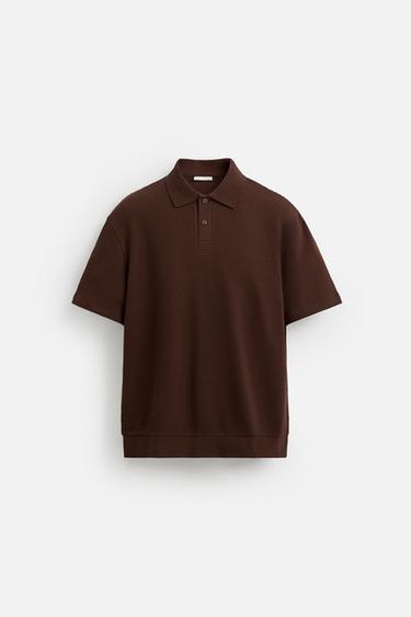 POLOSHIRT MED JACQUARDSTRUKTUR - bordeaux fra Zara