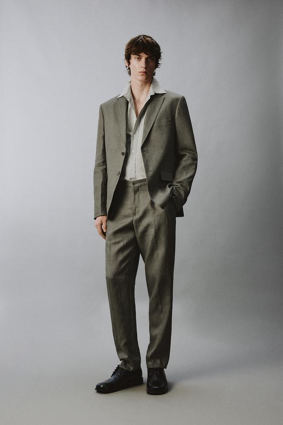 PANTALÓN TRAJE 100% LINO - Verde claro de Zara - Imagen 0