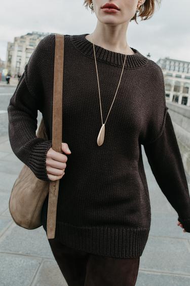 KNIT JUMPER WITH EXPOSED SEAMS - Brown by Zara