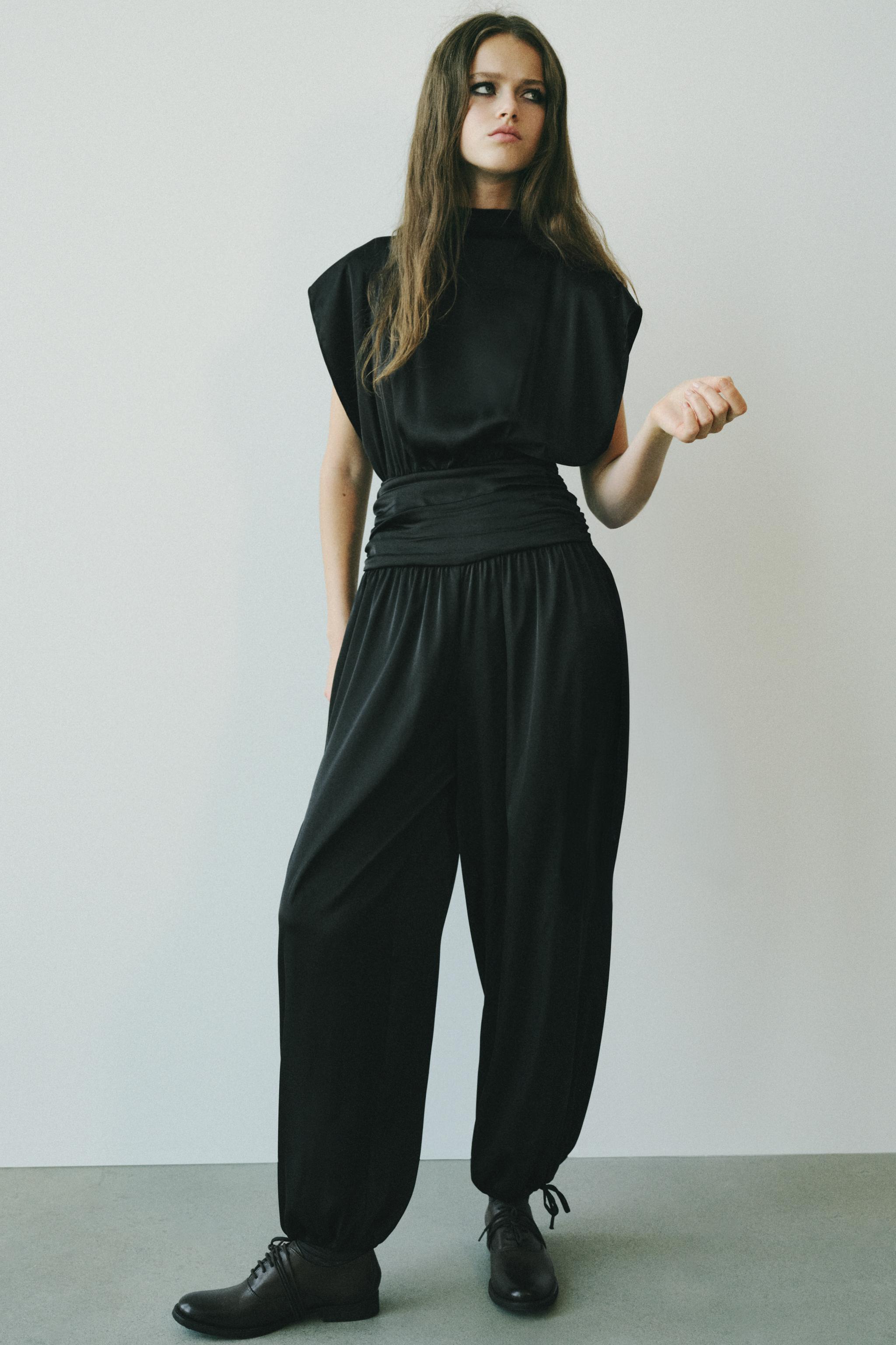 SATIN CUMMERBUND JUMPSUIT