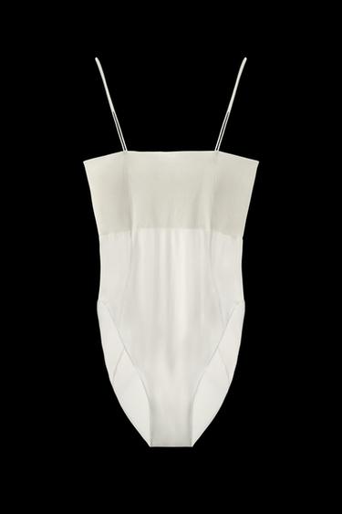 Zara FITTED STRAPPY BODYSUIT WITH SEAMS - White - Image 0