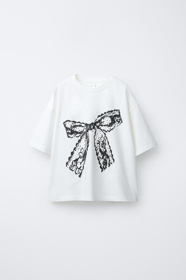 CAMISETA LAZO BRILLO - Blanco roto de Zara