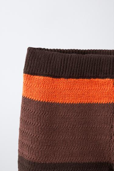 KNIT CROCHET BERMUDA SHORTS WITH CONTRAST STRIPE - Brown by Zara - Image 2