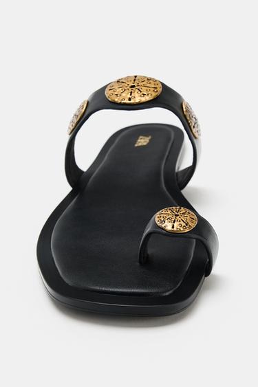 FLAT SANDALS WITH METAL DETAILS - Black by Zara - Image 6